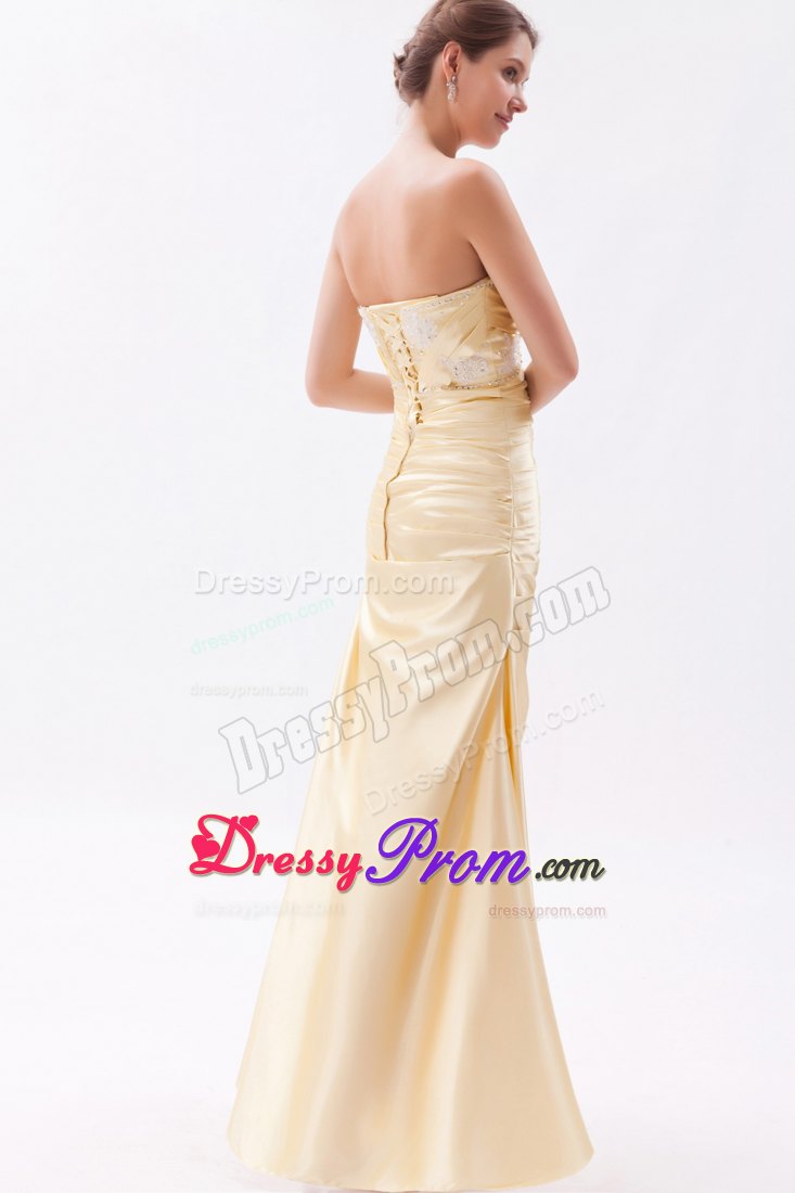 Champagne Column Sweetheart Prom Dress with Appliques and Beading