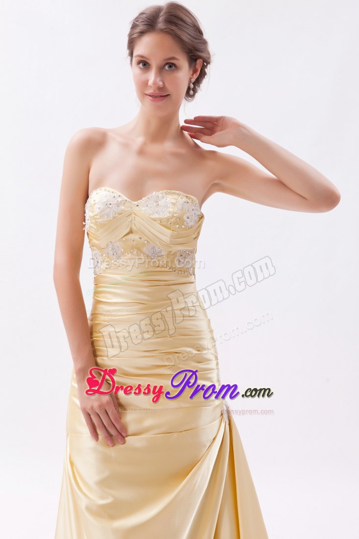 Champagne Column Sweetheart Prom Dress with Appliques and Beading