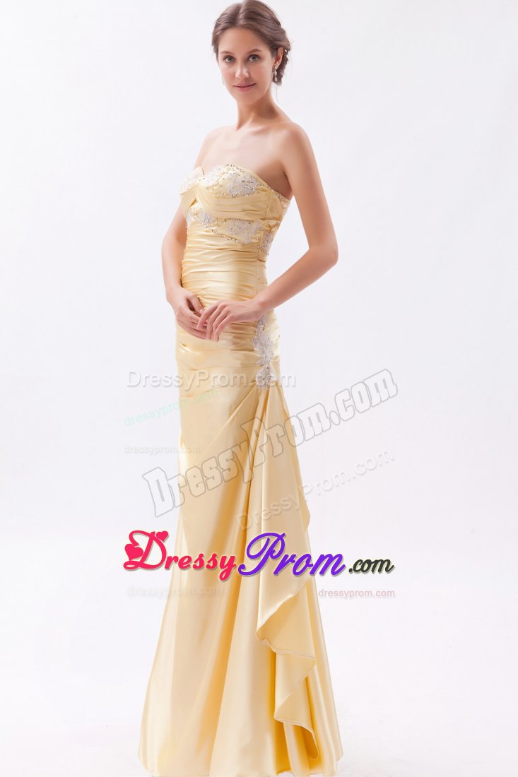 Champagne Column Sweetheart Prom Dress with Appliques and Beading