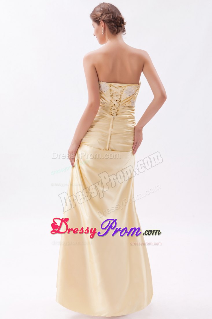 Champagne Column Sweetheart Prom Dress with Appliques and Beading