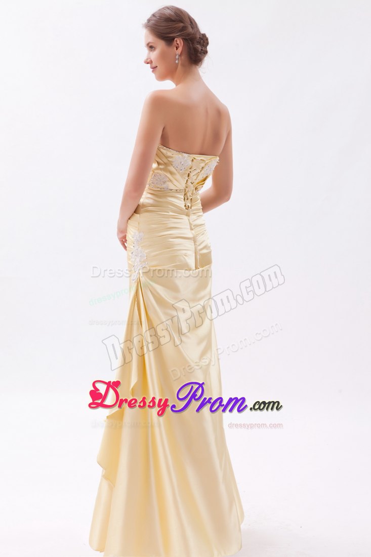 Champagne Column Sweetheart Prom Dress with Appliques and Beading