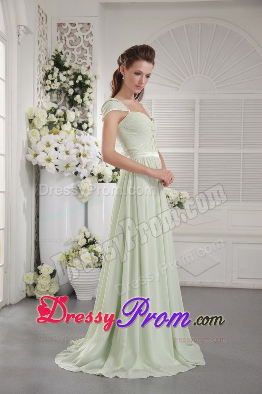 Apple Green Empire Off The Shoulder Ruched Prom Dress in Chiffon