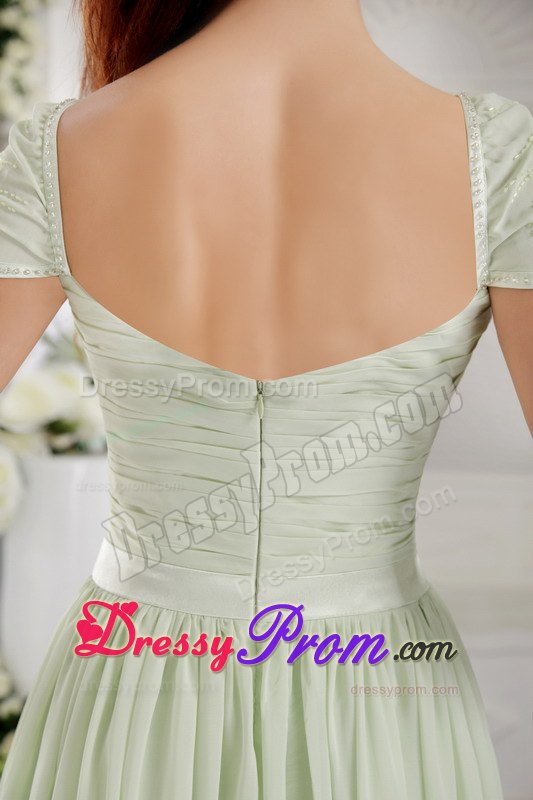 Apple Green Empire Off The Shoulder Ruched Prom Dress in Chiffon