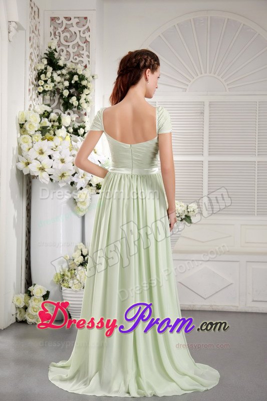 Apple Green Empire Off The Shoulder Ruched Prom Dress in Chiffon