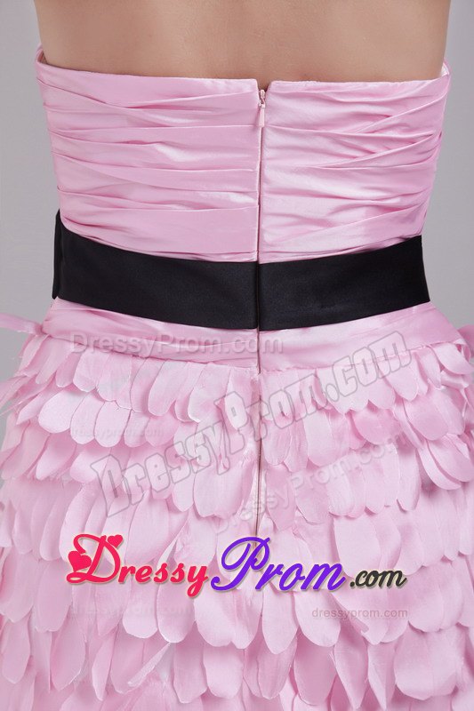 Pink Column Strapless Mini-length Prom Dress with Sash and Ruche