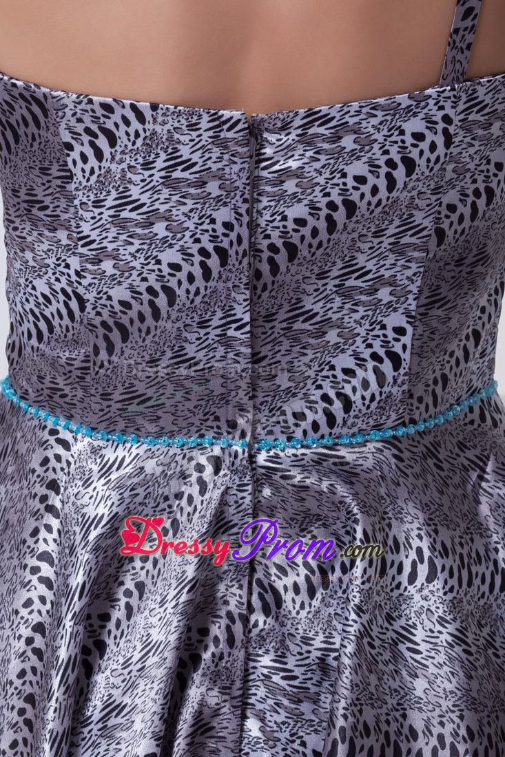 Printing One Shoulder Knee-length Prom Maxi Dress with Slender Blue Sash