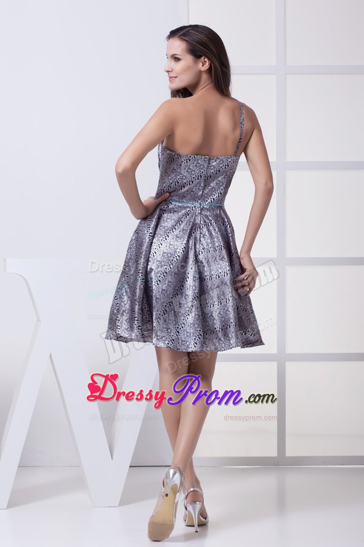 Printing One Shoulder Knee-length Prom Maxi Dress with Slender Blue Sash