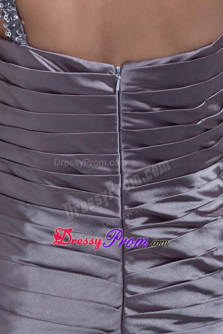 Sequins Over Skirt One Shoulder Silver High Slit Prom Dress