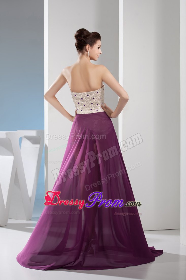 Slit Sweetheart Beading Chiffon Prom Bridesmaid Dress with Brush Train