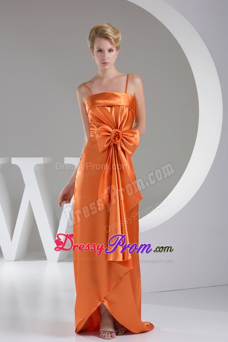 Orange Brush Train Straps Bowknot Hand Made Flower Prom Dress