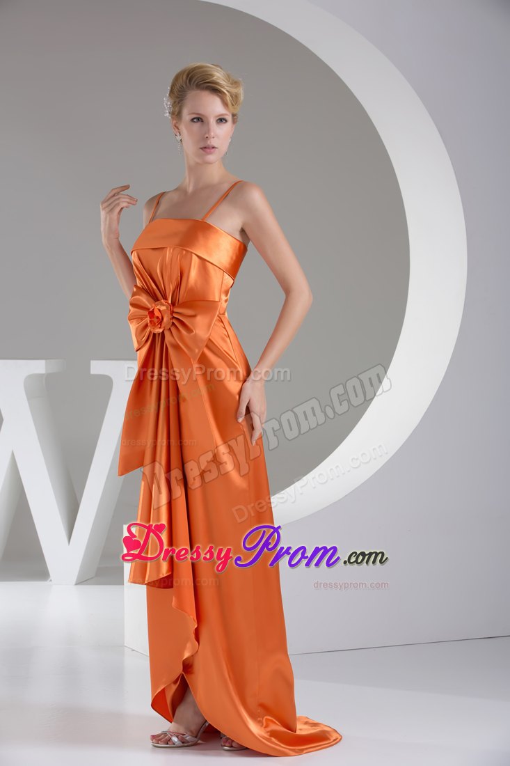 Orange Brush Train Straps Bowknot Hand Made Flower Prom Dress
