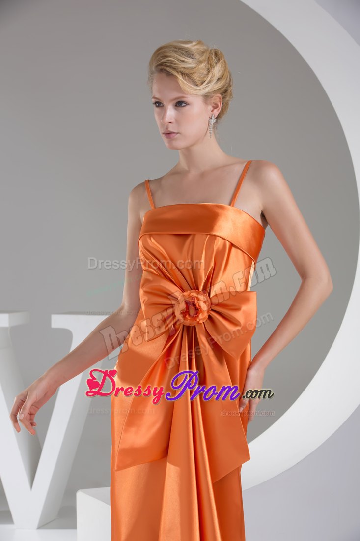 Orange Brush Train Straps Bowknot Hand Made Flower Prom Dress