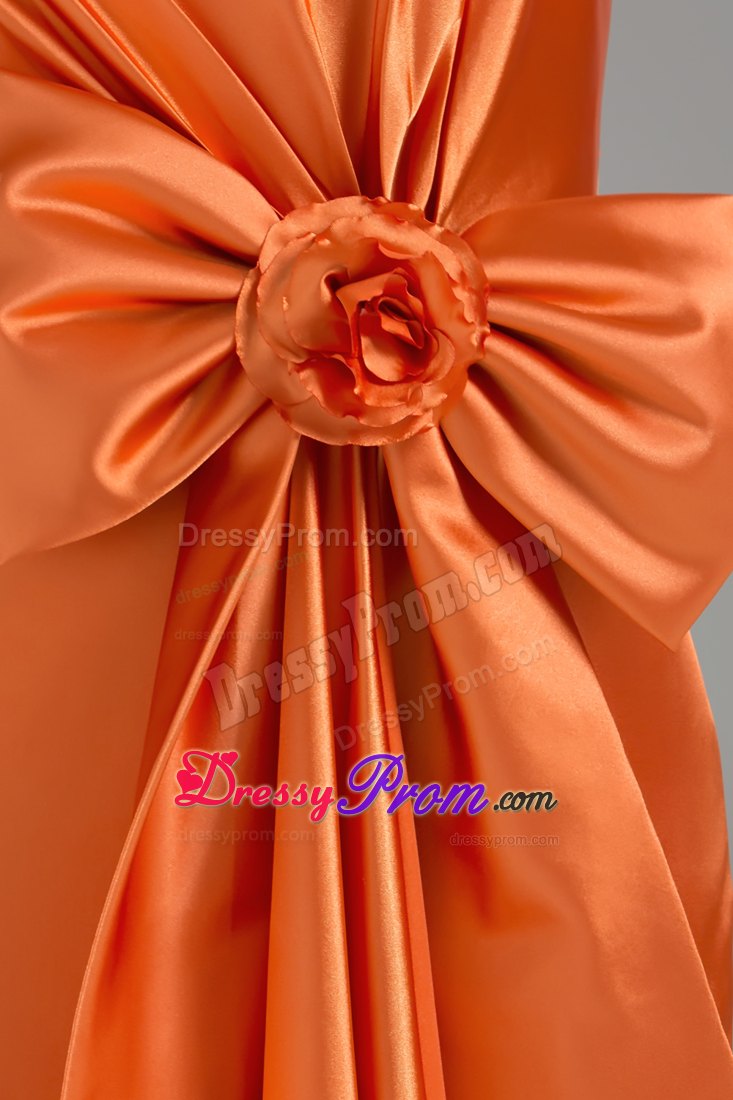 Orange Brush Train Straps Bowknot Hand Made Flower Prom Dress
