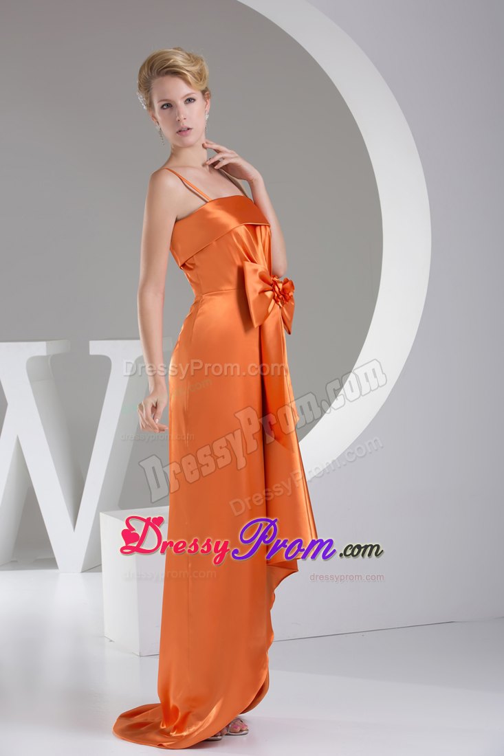 Orange Brush Train Straps Bowknot Hand Made Flower Prom Dress
