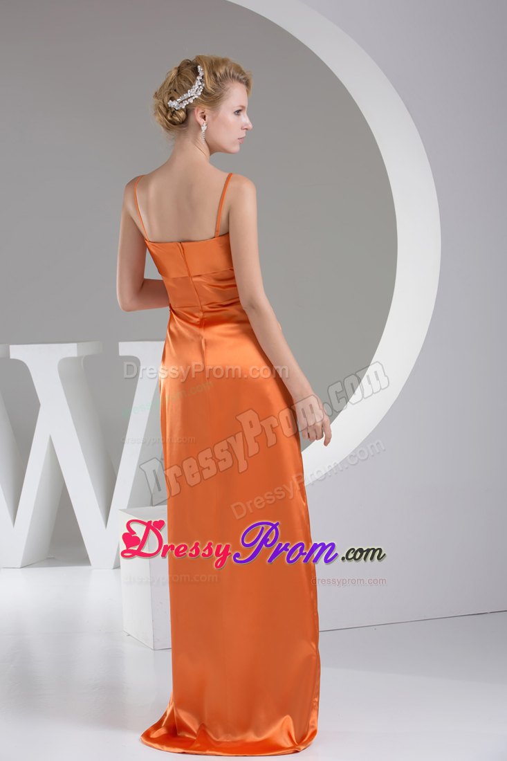 Orange Brush Train Straps Bowknot Hand Made Flower Prom Dress