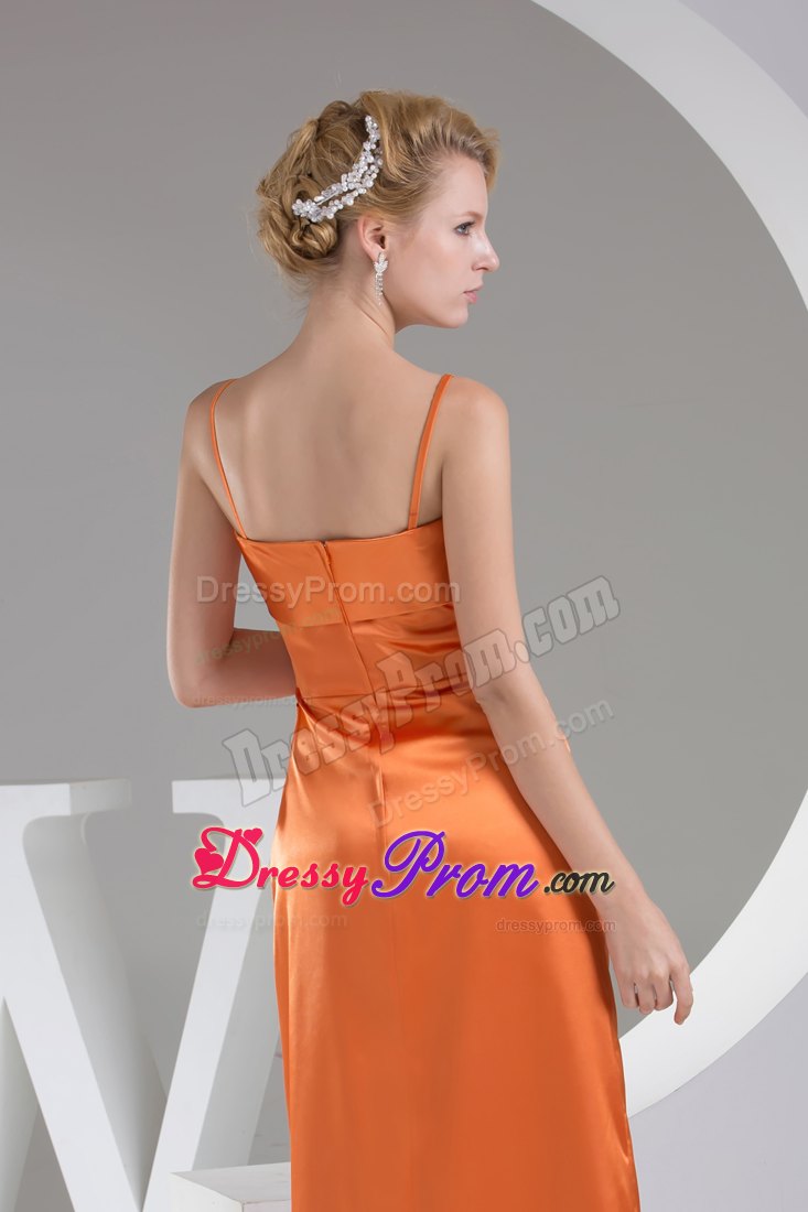 Orange Brush Train Straps Bowknot Hand Made Flower Prom Dress