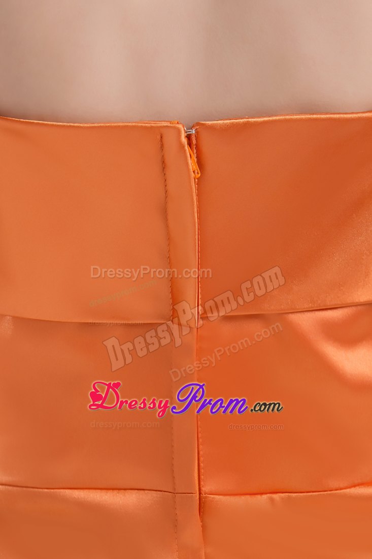 Orange Brush Train Straps Bowknot Hand Made Flower Prom Dress