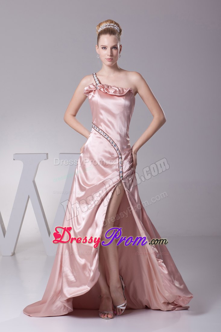 Taffeta Beaded One Shoulder High Slit Prom Dress under 200