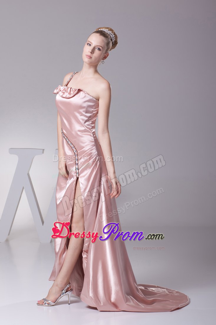 Taffeta Beaded One Shoulder High Slit Prom Dress under 200