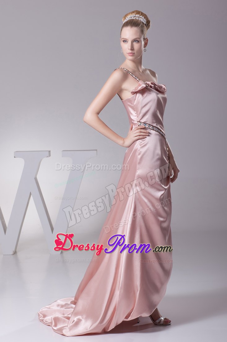 Taffeta Beaded One Shoulder High Slit Prom Dress under 200