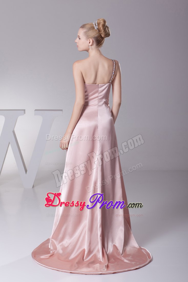 Taffeta Beaded One Shoulder High Slit Prom Dress under 200