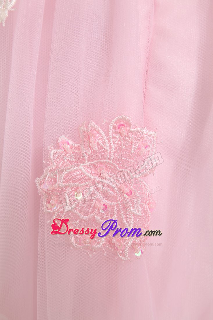 Sash Sweetheart Appliques Organza Baby Pink Prom Cocktail Gowns