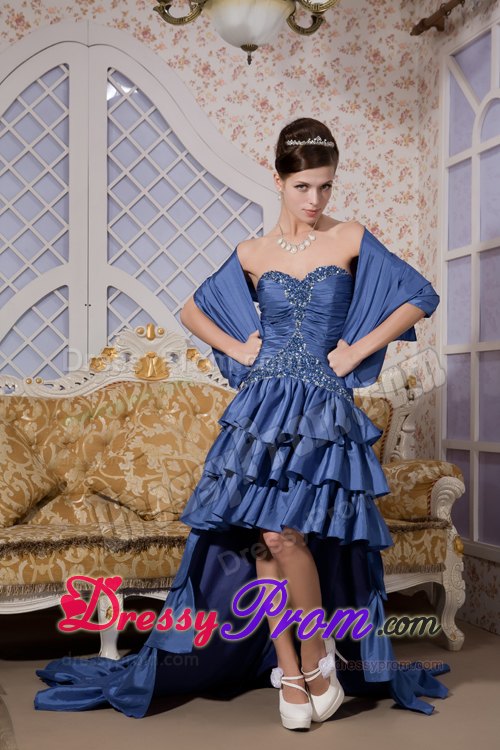 Royal Blue High-low Taffeta Beaded Sweetheart Prom Gown Dress