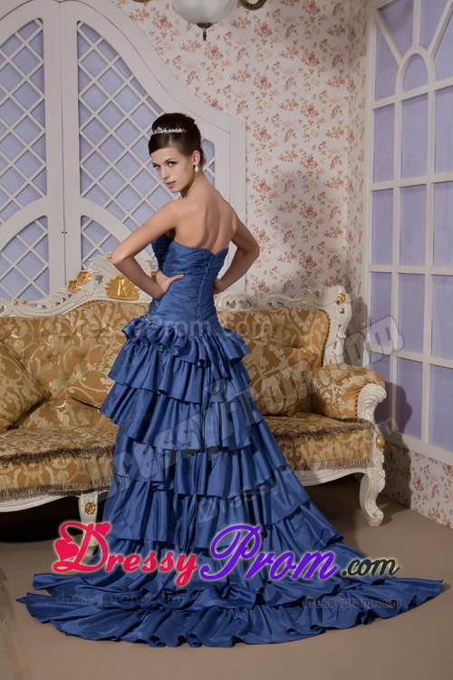 Royal Blue High-low Taffeta Beaded Sweetheart Prom Gown Dress