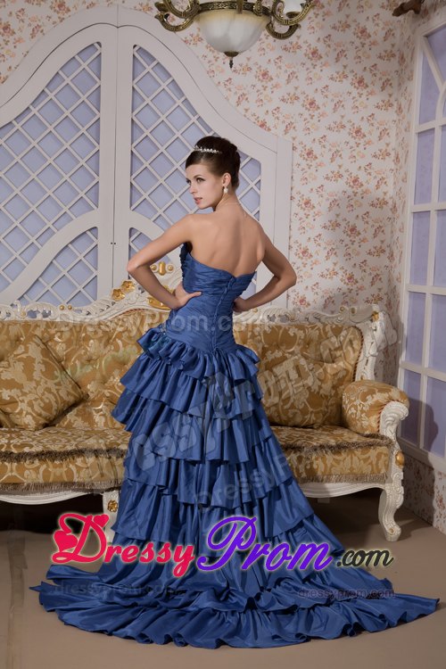 Royal Blue High-low Taffeta Beaded Sweetheart Prom Gown Dress
