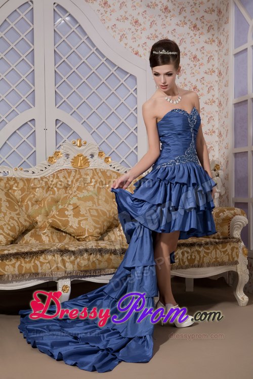 Royal Blue High-low Taffeta Beaded Sweetheart Prom Gown Dress
