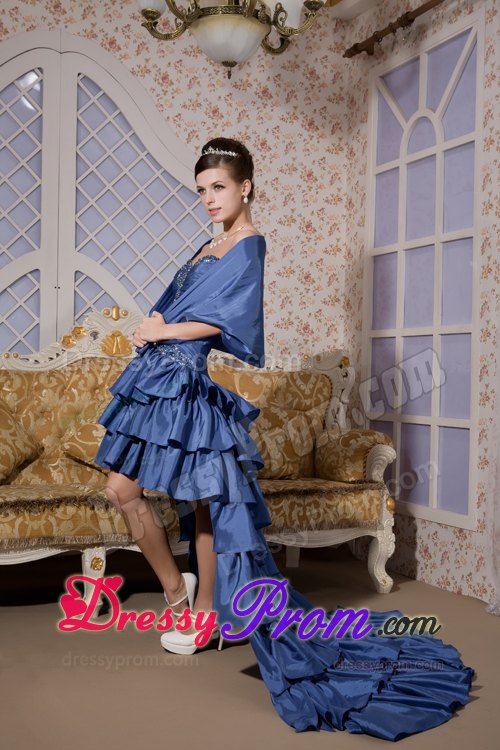 Royal Blue High-low Taffeta Beaded Sweetheart Prom Gown Dress