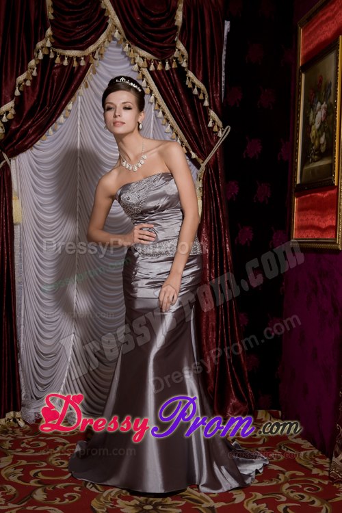 Discount Strapless Grey Column Prom Party Dress Beaded 2013