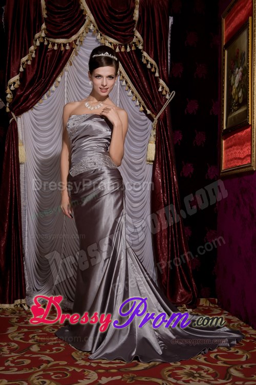 Discount Strapless Grey Column Prom Party Dress Beaded 2013