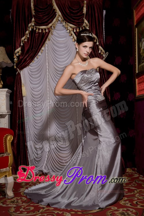 Discount Strapless Grey Column Prom Party Dress Beaded 2013
