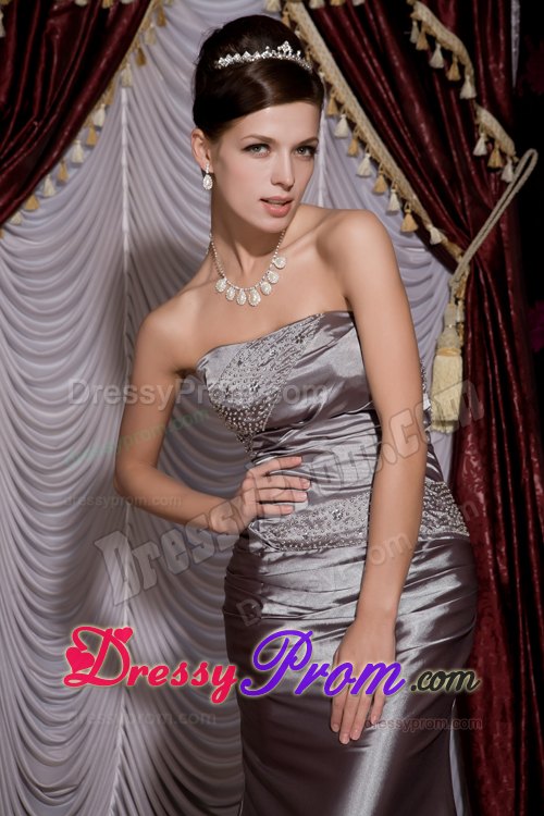 Discount Strapless Grey Column Prom Party Dress Beaded 2013