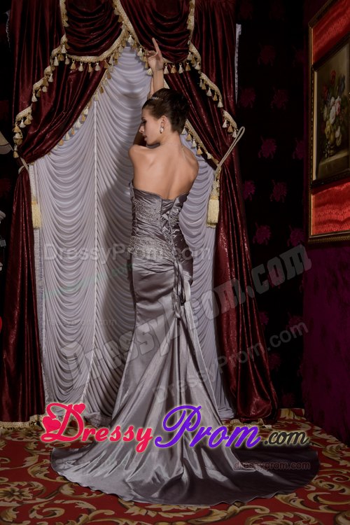 Discount Strapless Grey Column Prom Party Dress Beaded 2013
