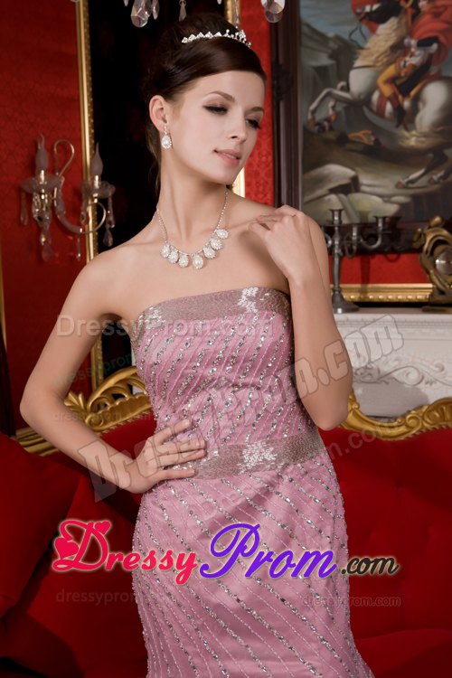 Organza Brush Light Pink Mermaid Strapless Prom Dress Beaded