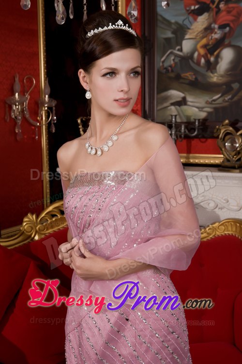 Organza Brush Light Pink Mermaid Strapless Prom Dress Beaded