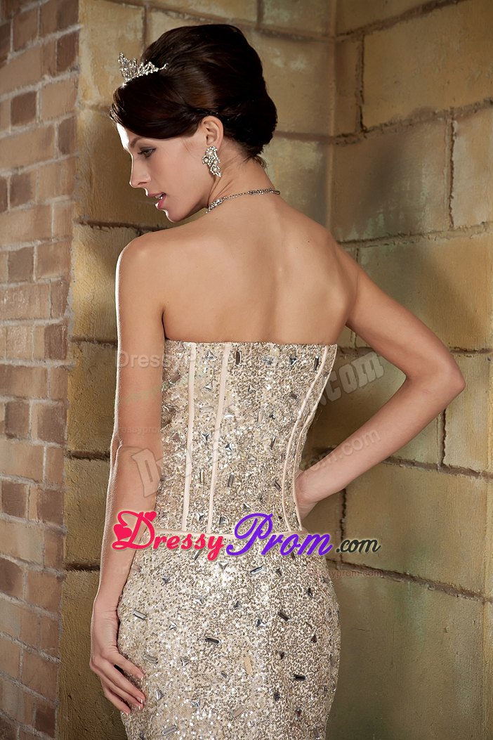 Champagne Mini-length Sweetheart Beading Prom Dress Sequined
