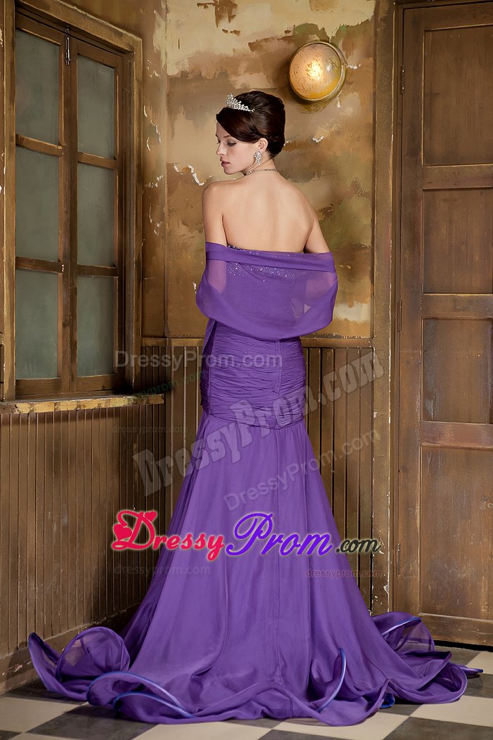 Chiffon Mermaid Purple Beaded Prom Dress with Front Split