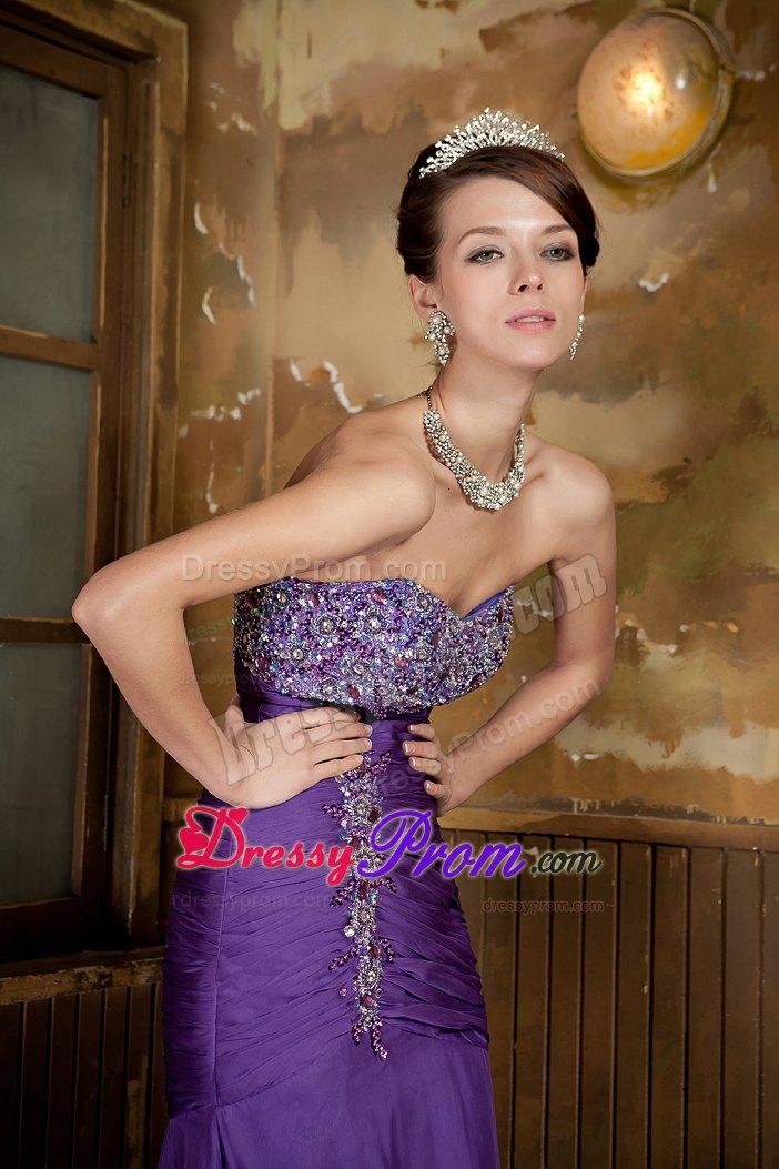 Chiffon Mermaid Purple Beaded Prom Dress with Front Split