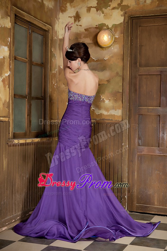Chiffon Mermaid Purple Beaded Prom Dress with Front Split