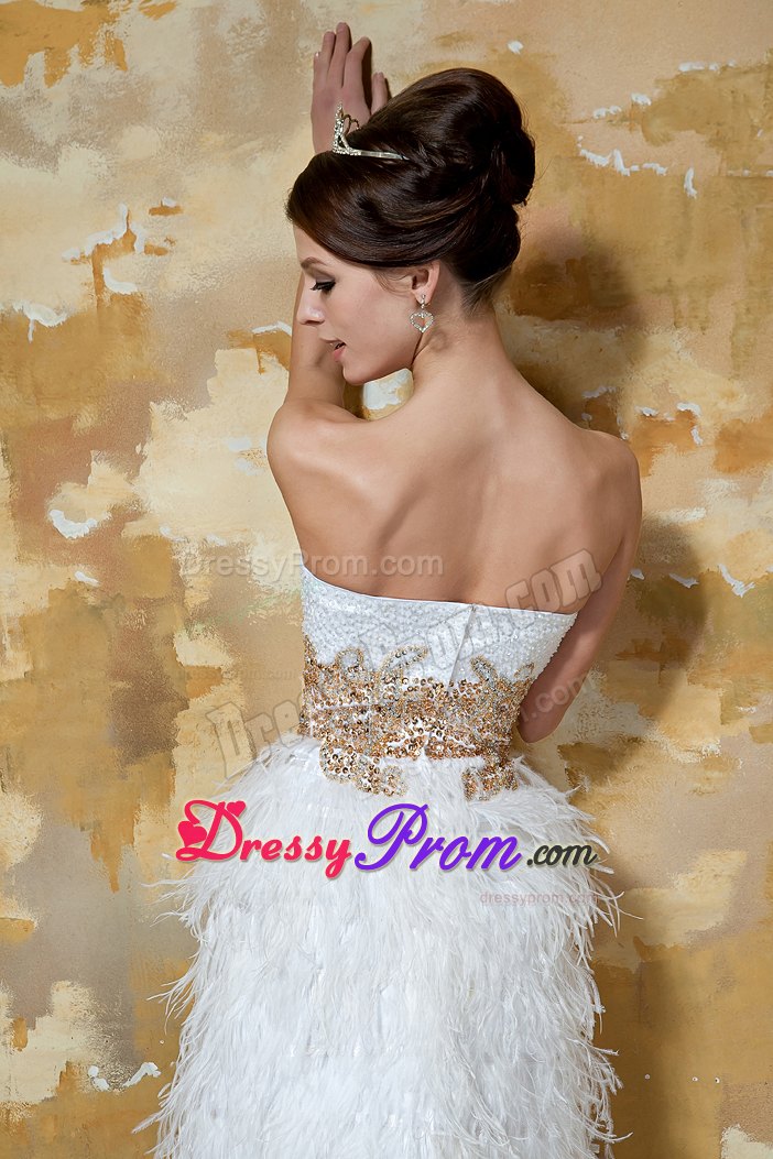 White Knee-length Satin Sweetheart Feather Beaded Prom Dress