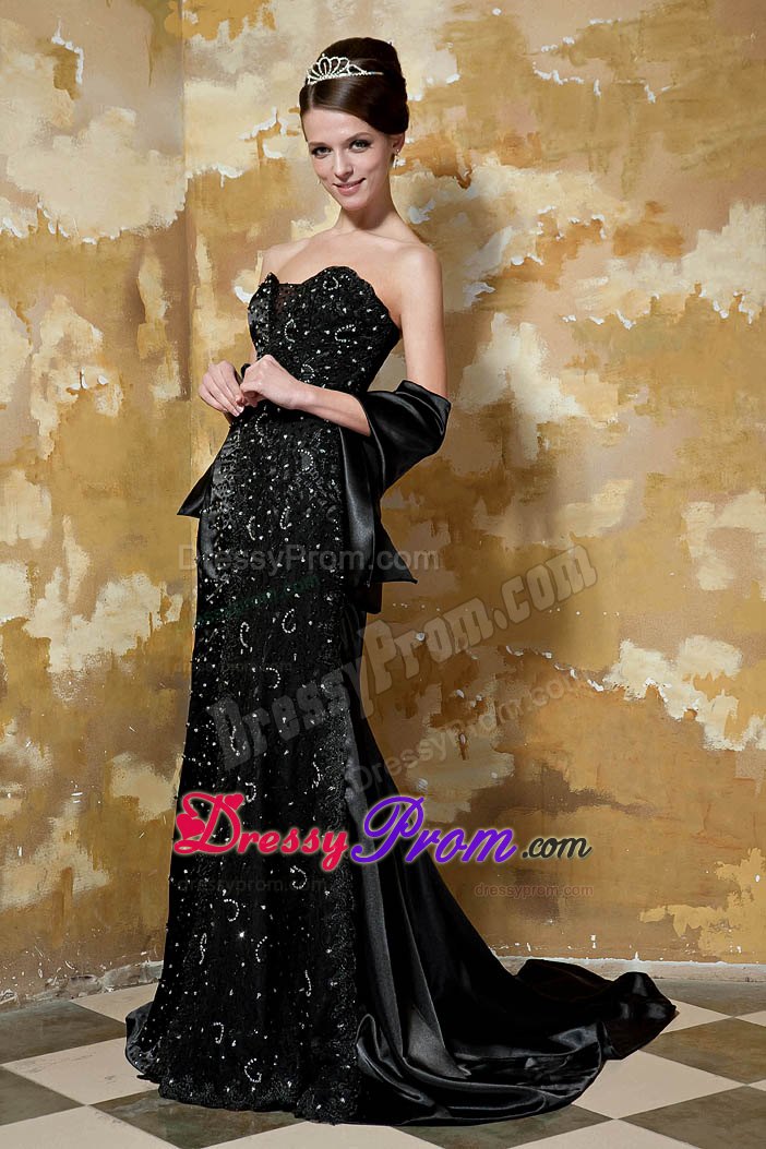 Taffeta Black Sequined Column Sweetheart Brush Prom Gown