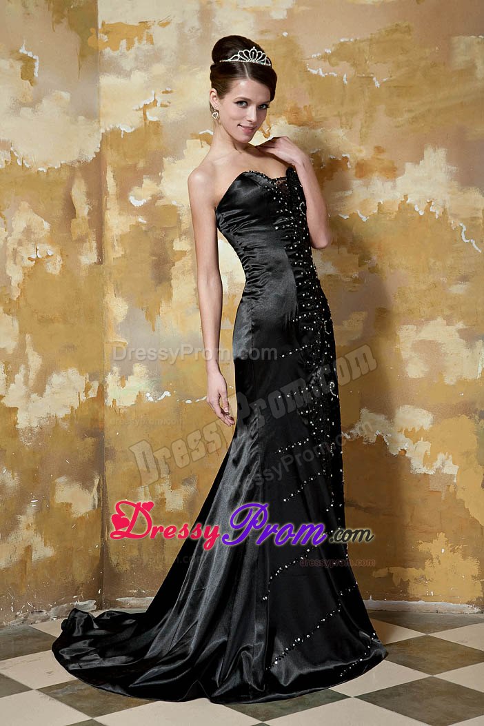 Taffeta Black Sequined Column Sweetheart Brush Prom Gown