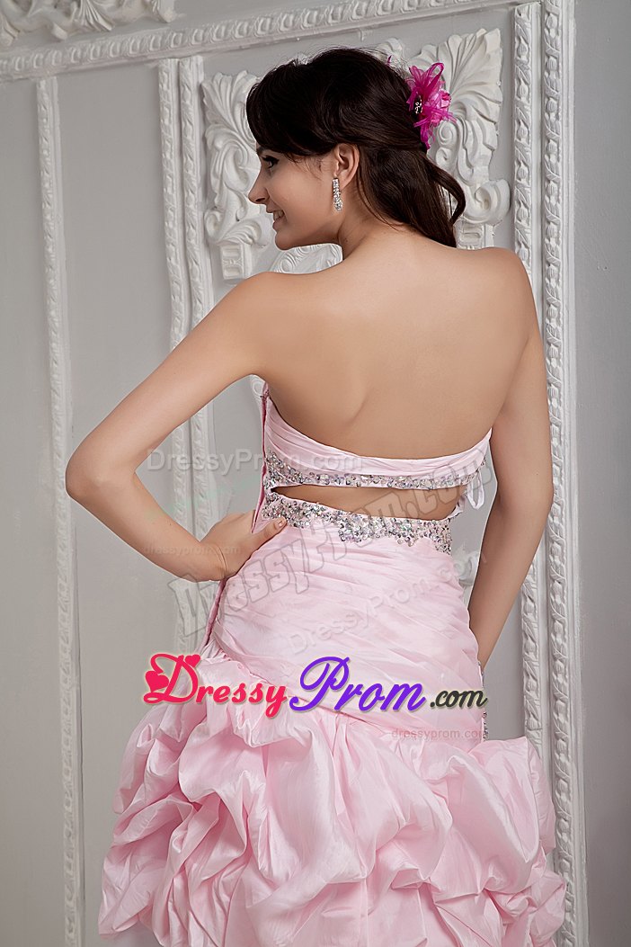 Mermaid Baby Pink and White Beaded Prom Dress with Pick-ups