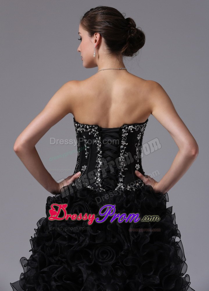 Sweetheart High-low Beaded Black Ruffled Prom /Evening Dress