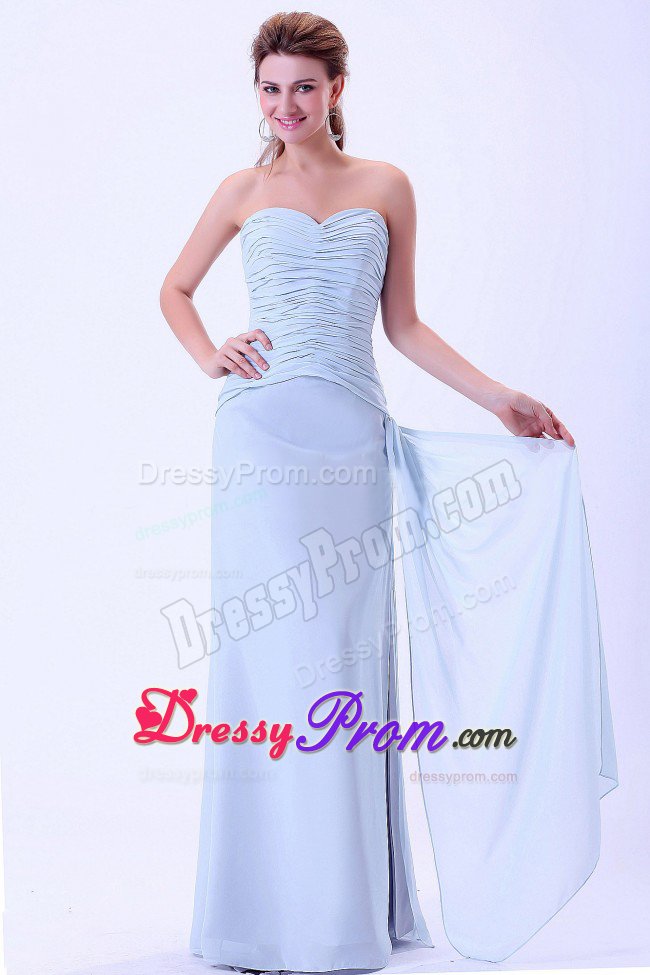 Ruched Light Blue Chiffon Sweetheart Prom Dress in Florida