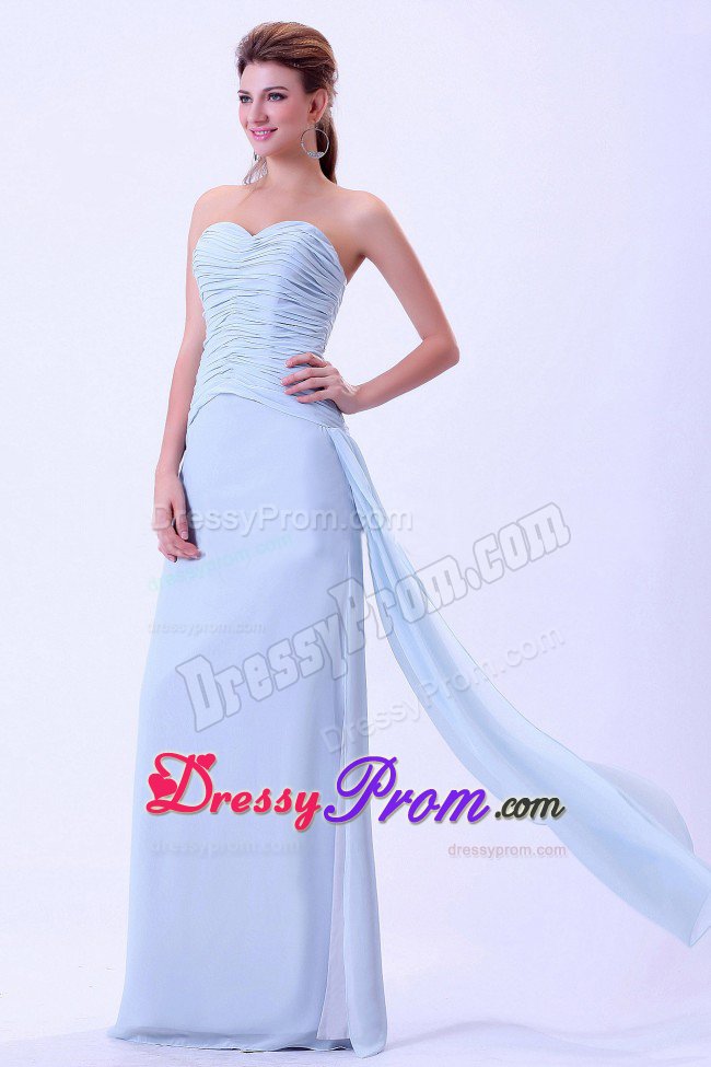 Ruched Light Blue Chiffon Sweetheart Prom Dress in Florida