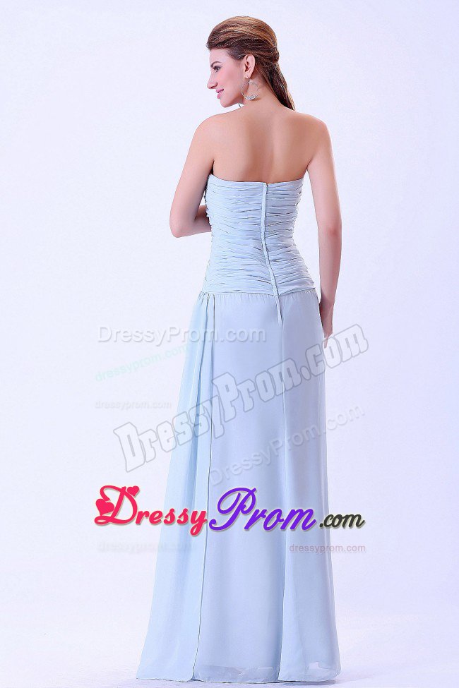 Ruched Light Blue Chiffon Sweetheart Prom Dress in Florida